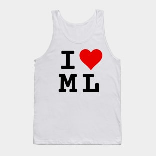 I Love ML | Stylized Abbreviation Heart Logo Black Tank Top